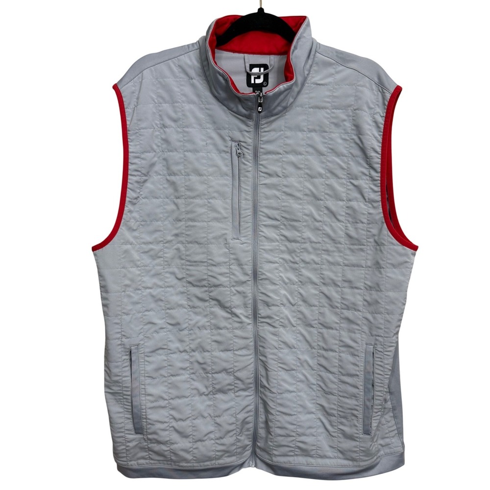 FootJoy FJ Mens Golf Vest Large Grey Red Quilted Full Zip Sleeveless Jacket